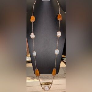 Vintage Avon Gold Necklace with Orange and White Chunky Stones